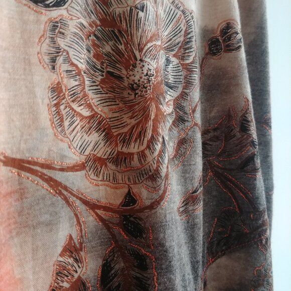 Asymmetrical hem orange brown cream gold stretch midi maxi skirt 14 - Picture 6 of 12